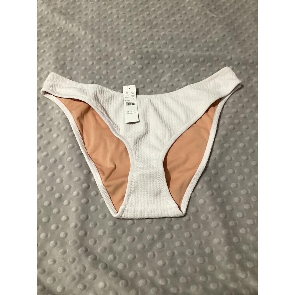 J. Crew White Textured Ribbed Bikini Swim Bottom L